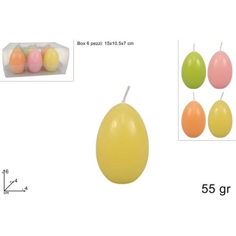 CANDELE UOVA 55GR SET 6PZ COLORATI IN PVC BOX